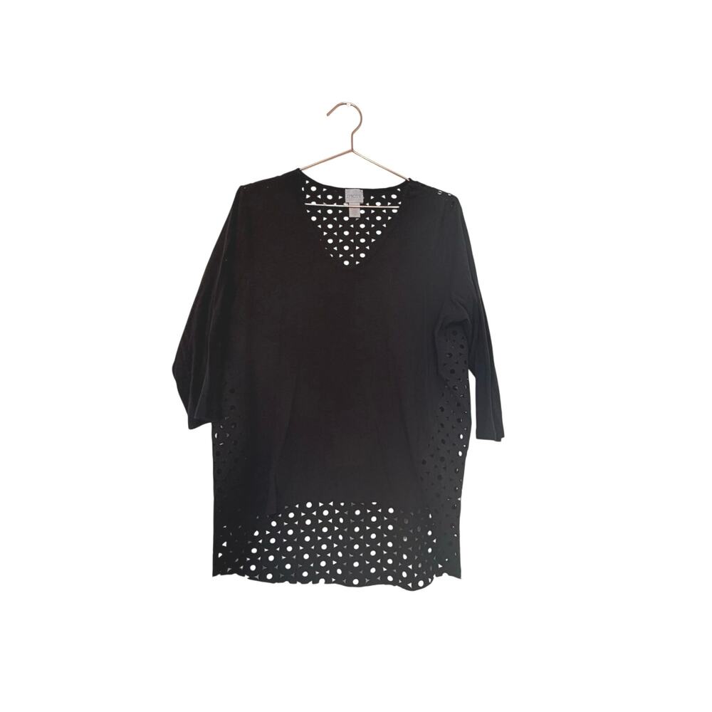 Chico's Black Laser-Cut V-Neck Tunic size 2 large